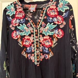 Johnny Was Navy Floral Embroidered Tunic Ellarose
